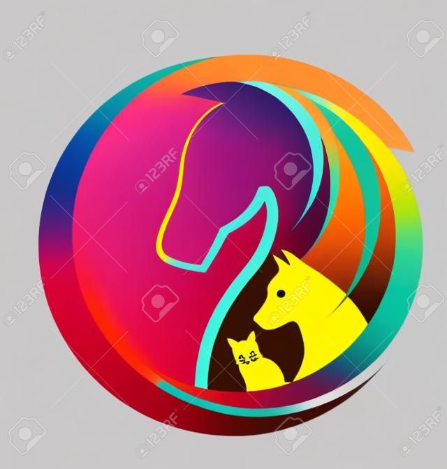 Horse cat and dog unity symbol logo vector