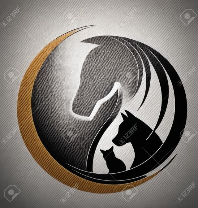 Gato Caballo y perro unidad símbolo vector logo