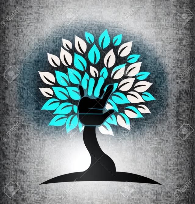 Tree hand help families symbol logo vector
