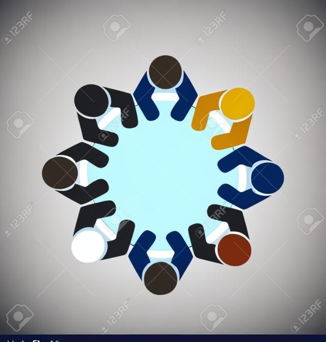 Csapatmunka munkások és alkalmazottak egy találkozón logo vector kép