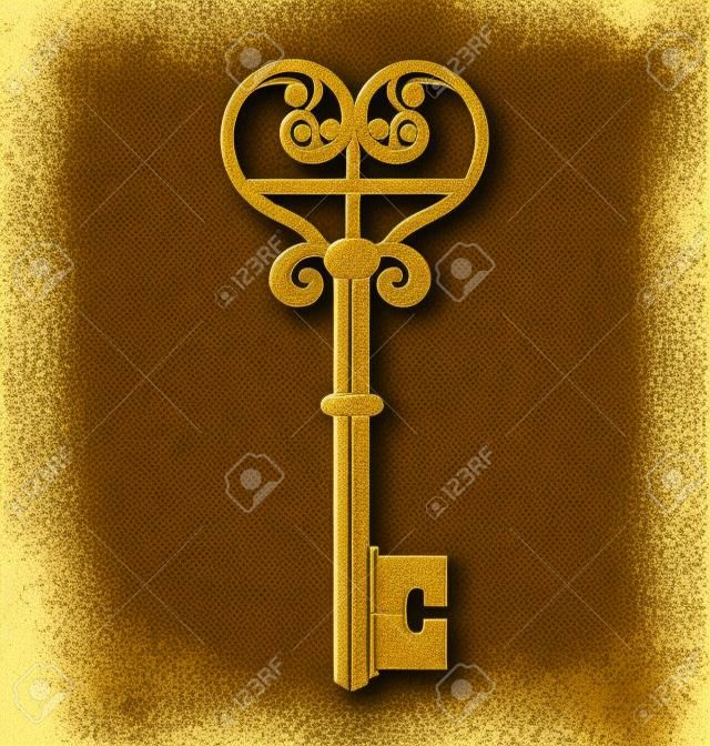 Old gold key vintage logo vector image