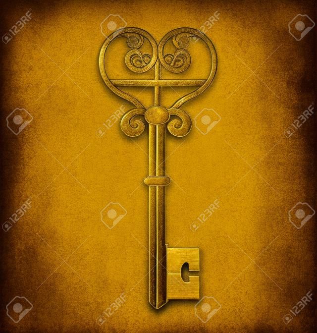 Old gold key vintage logo vector image