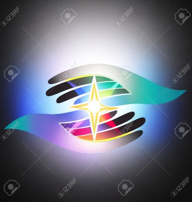 ręce trzymając się nadziei przewodnik Shine Star Light ikon wektorowych projektowanie logo