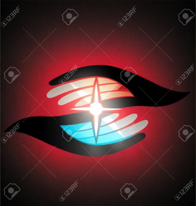 manos que sostienen esperanzadores un icono de estrella luz diseño del logotipo del vector guía brillo