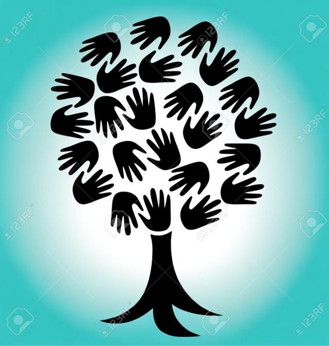 Tree print hands icon vector image  volunteer concept logo