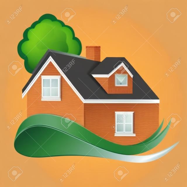 Casa con el árbol de bienes raíces imagen logo vector de diseño