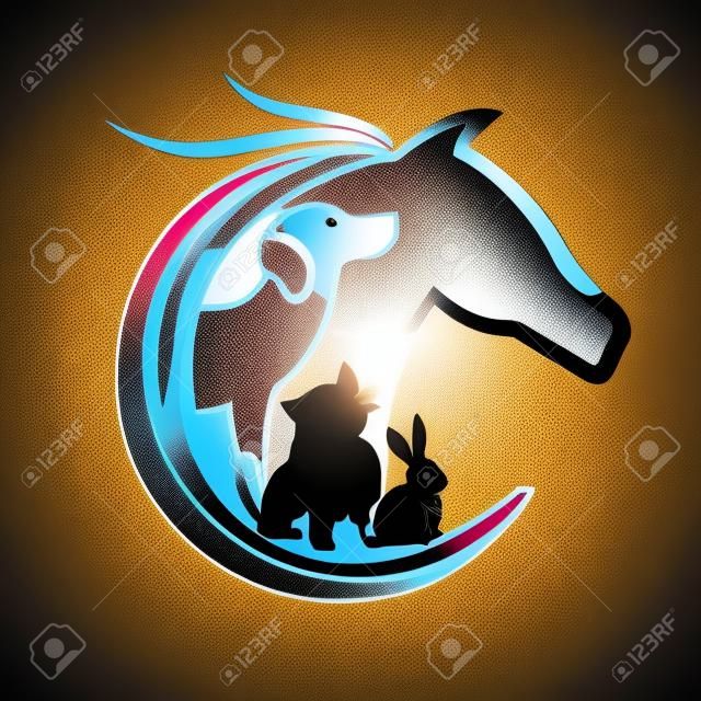 ロゴのベクトルの馬、犬、猫、ウサギのシルエットを輝き