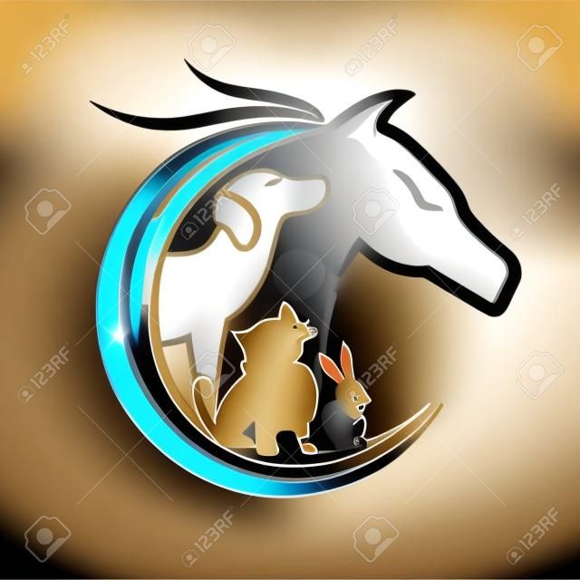 Logo vector caballo, perro, gato y conejo siluetas silueta