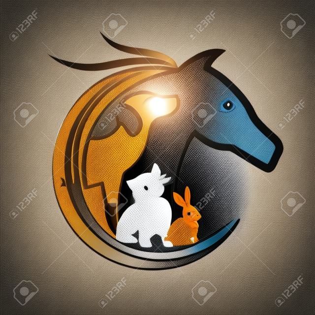 ロゴのベクトルの馬、犬、猫、ウサギのシルエットを輝き