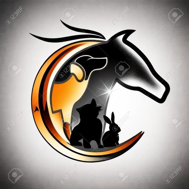Logo vektor ló, kutya, macska és nyúl szikra sziluett