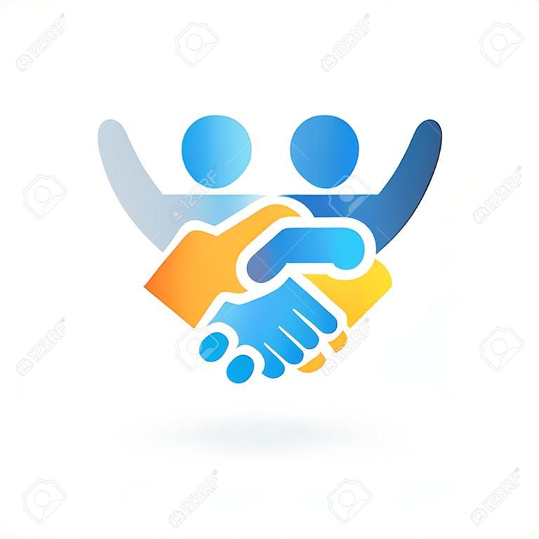 Рукопожатие людей в бизнес-вектор значок дизайн логотипа