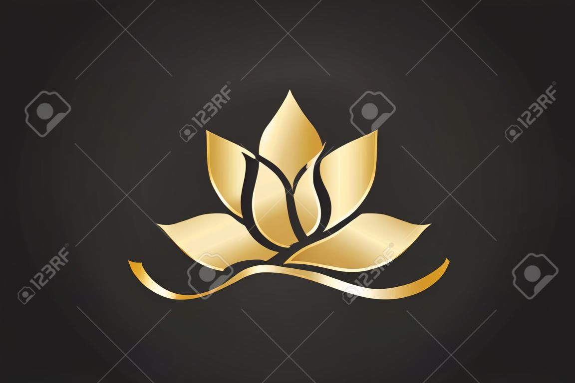 Logo złoty kwiat lotosu piękny luksusowy minimalistyczny wektor graficzny ilustracja