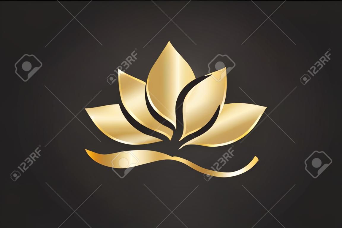 Logo złoty kwiat lotosu piękny luksusowy minimalistyczny wektor graficzny ilustracja