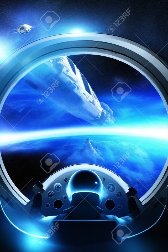 Illustrazione Stock Inside of a Spaceship Driving at Hyper Speed, Space  Travellers flying through the space, Astronauts in Space, Spacecraft travel  backgrounds