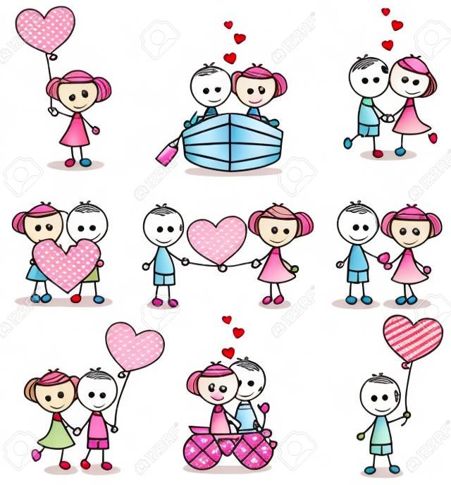 raccolta set di coppia cute Doodle con il cuore