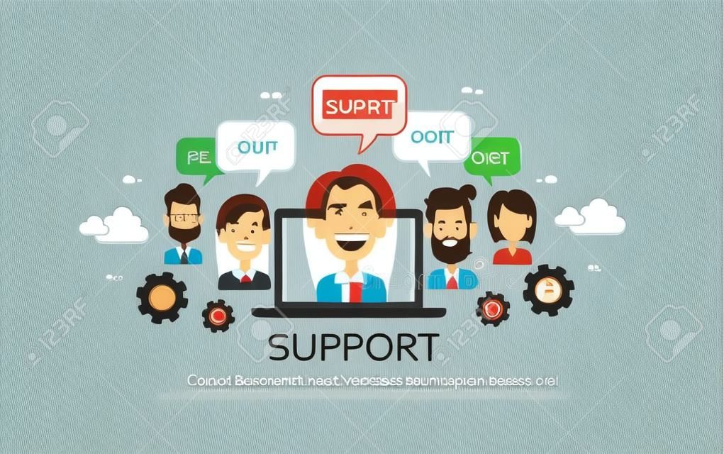 Поддержка концепции бизнес-группа людей Техническая команда On Line Chat векторной иллюстрации