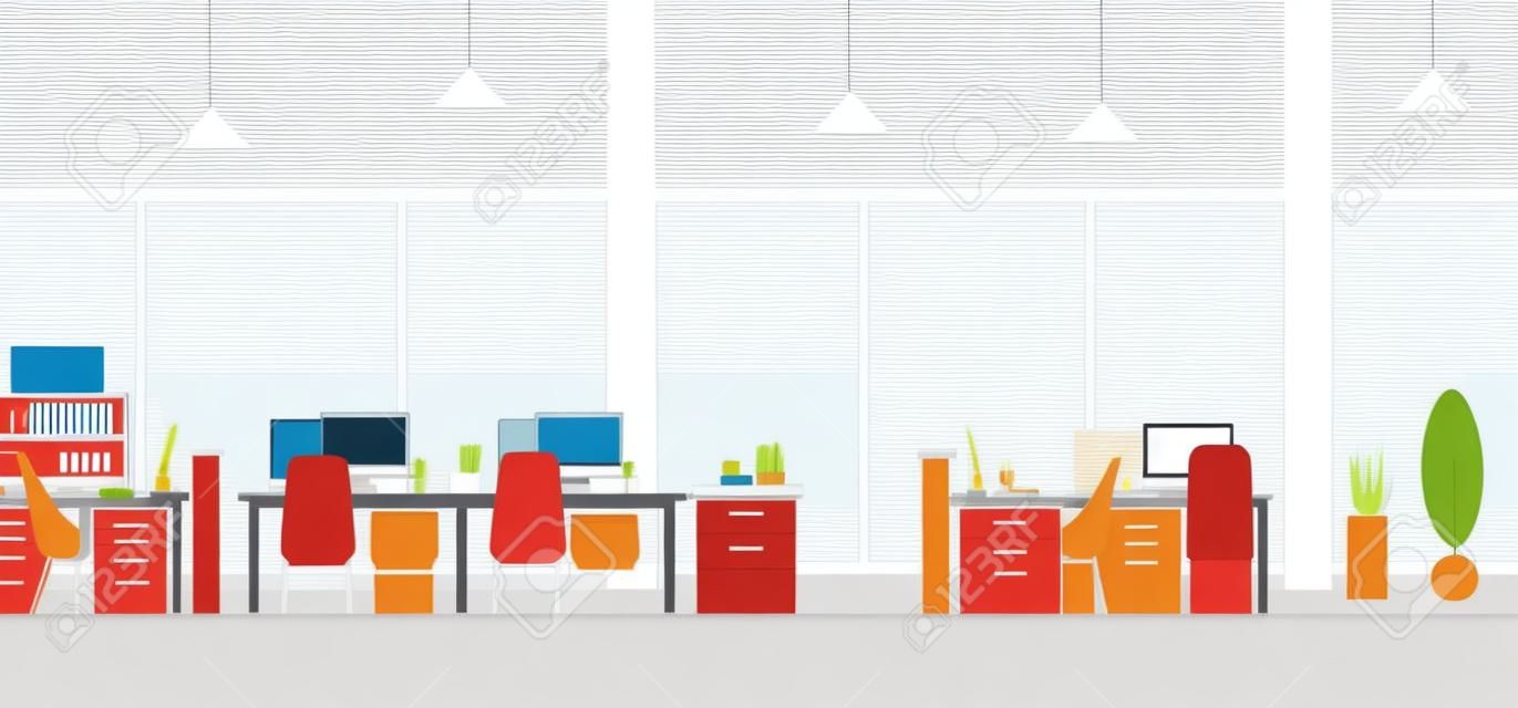 Modern Office Interior Workplace Desk Flat Vector Illustration