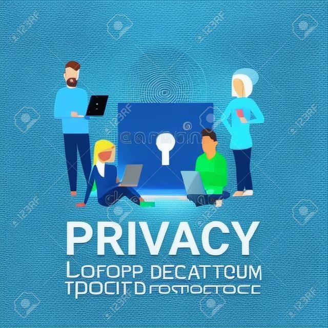 people laptop over padlock Data protection privacy concept. GDPR. Cyber security network background. shielding personal information . internet technology networking connection copy space vector illustration