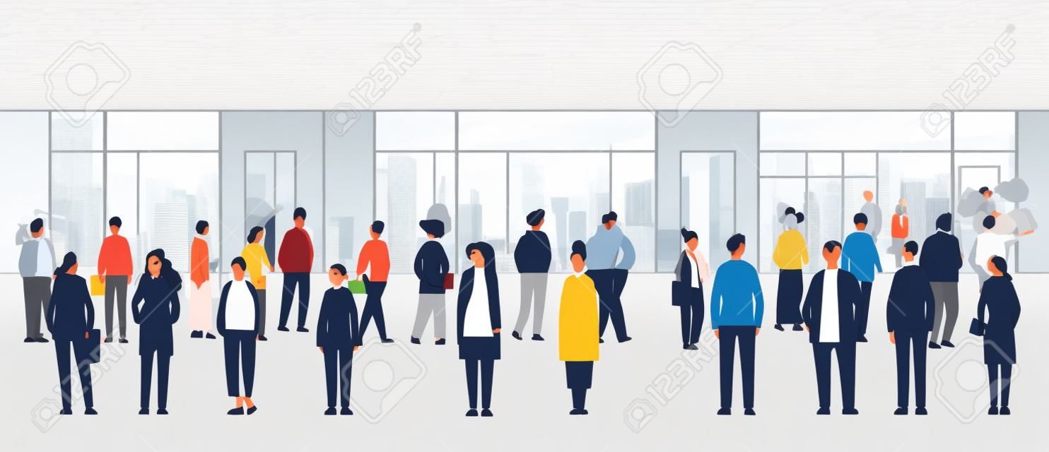 Multi-etnische zakenmensen groep mix race mannen vrouwen werknemers menigte staande in moderne kantoor horizontaal