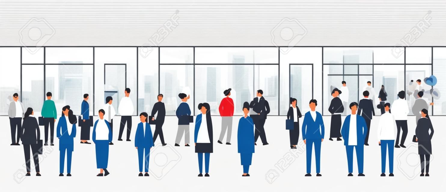Multi-etnische zakenmensen groep mix race mannen vrouwen werknemers menigte staande in moderne kantoor horizontaal