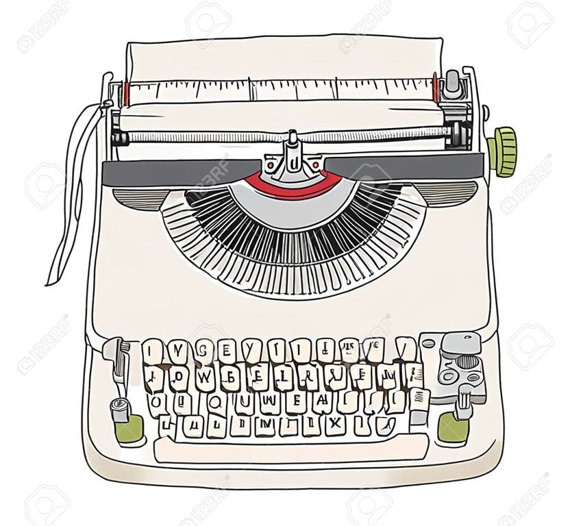 Cream typewriter  vintage hand drawn cute vector line art illustration