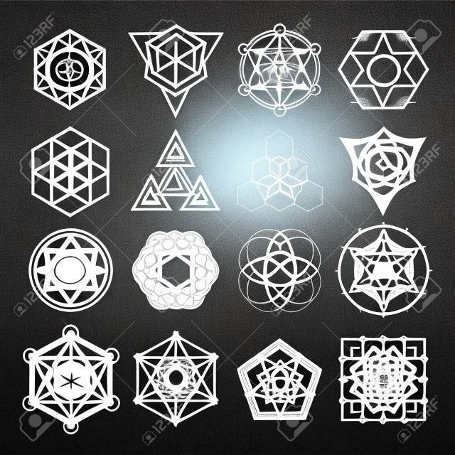 Elementos do projeto do vetor da geometria sagrada. Filosofia da religião da alquimia, espiritualidade, símbolos do hipster