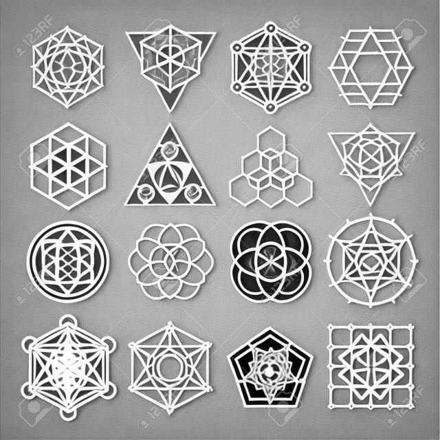 Elementos do projeto do vetor da geometria sagrada. Filosofia da religião da alquimia, espiritualidade, símbolos do hipster