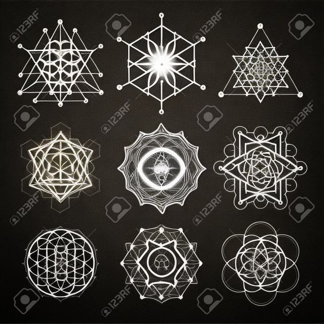 Heilige geometrie ontwerp elementen. Alchemie religie, filosofie, spiritualiteit hipster symbolen en elementen.