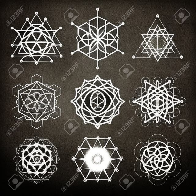 Elementos de design de geometria sagrada. Alquimia religião, filosofia, espiritualidade hipster símbolos e elementos.