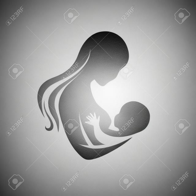 Грудное вскармливание дизайн логотипа с женщиной силуэт кормления новорожденного ребенка