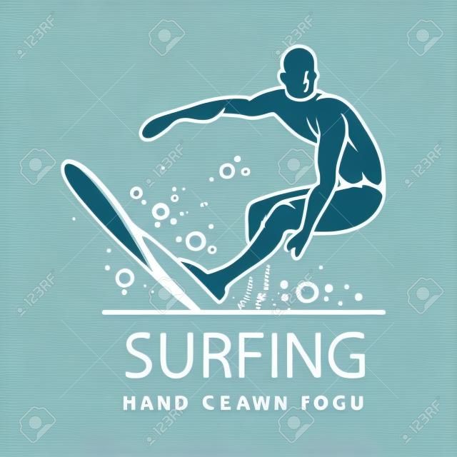 Surfing Surfer on wave hand drawn vector illustration.
