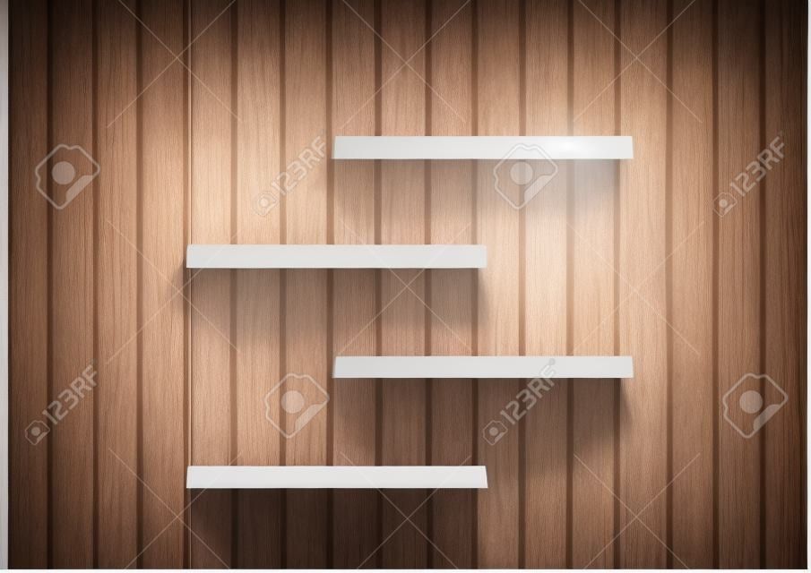 3D Mock up Realistic Wood Background and Empty Shelf for interior to Show Product with light and shadow illustration