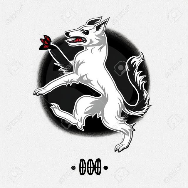 Scudi araldici di vettore con il cane su una priorità bassa bianca. Stemma, araldica, emblema, elementi di design del simbolo.