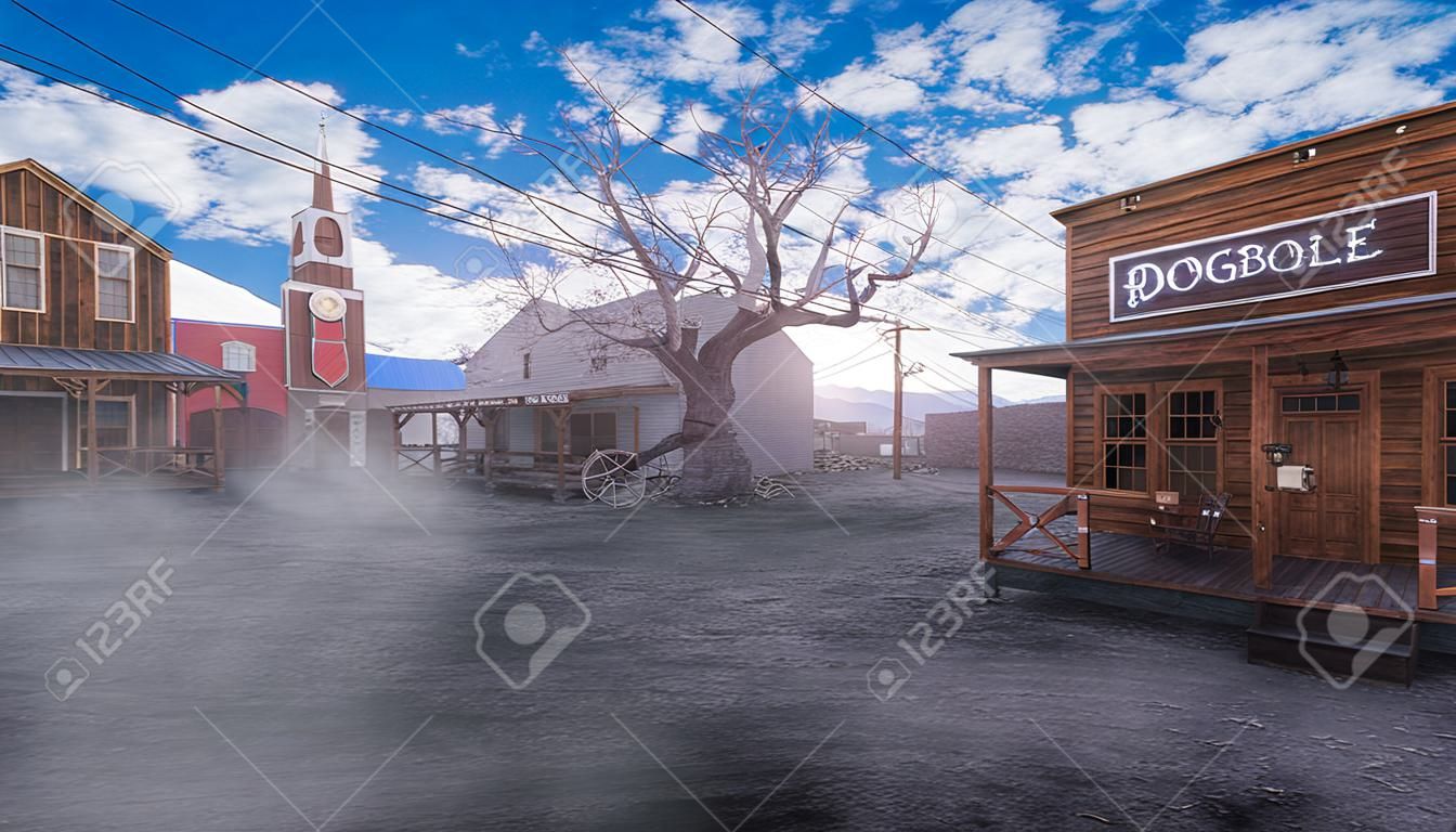 Real Photo Of An Old Western Town Background, 3d Illustration Rendering Of  An Empty Street In An Old Wild West Town With Wooden Buildings, Hd  Photography Photo, Building Background Image And Wallpaper