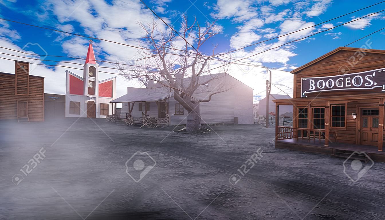 Real Photo Of An Old Western Town Background, 3d Illustration Rendering Of  An Empty Street In An Old Wild West Town With Wooden Buildings, Hd  Photography Photo, Building Background Image And Wallpaper