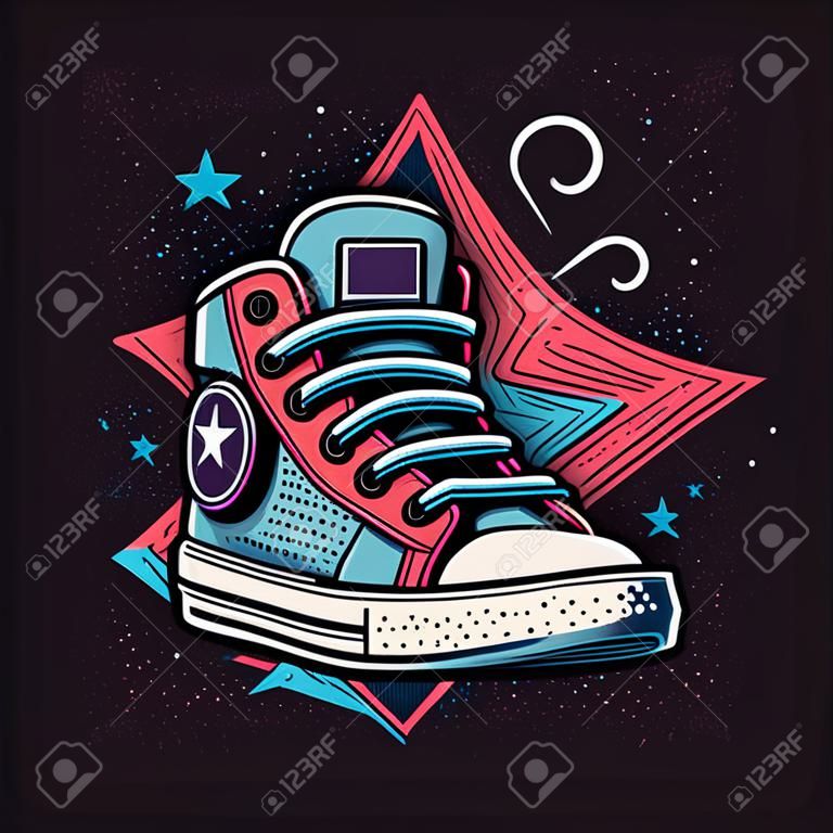 Sneakers illustration, isolated. Basketball shoe linear silhouette. Sneaker shop logo. Man sport footwear. Casual fashion banner