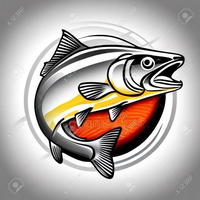 Salmon Fish vector design logo template. Seafood restaurant idea. Fishing Poster Design Idea