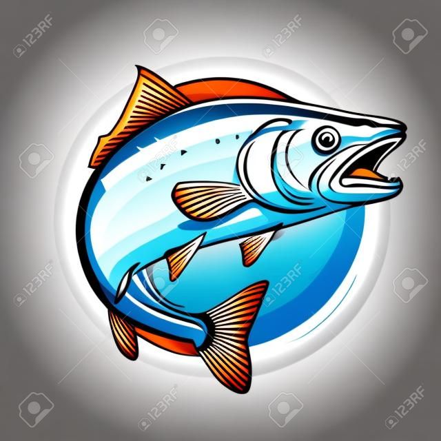 Salmon Fish vector design logo template. Seafood restaurant idea. Fishing Poster Design Idea