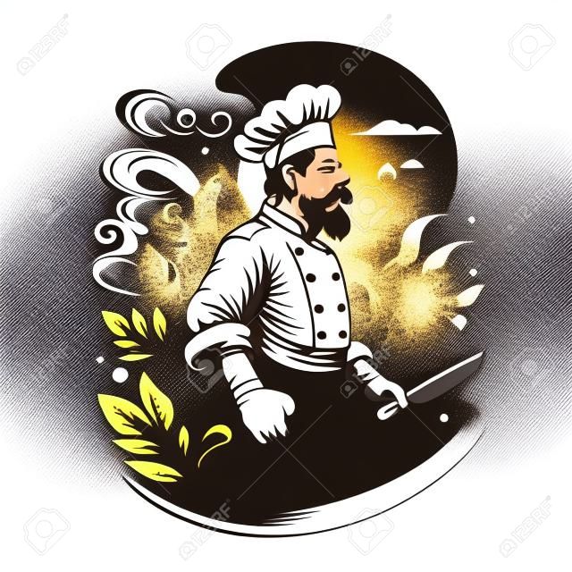 illustration of Chef man with cook hat Logo Mascot for food restaurant branding in vector cartoon style