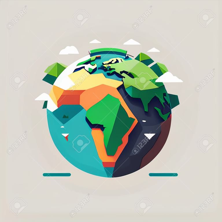 illustration of save planet earth globe Low poly design illustration, mother green nature icon in flat color vector style