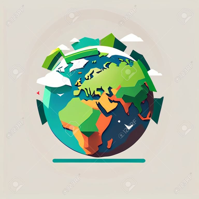 Illustrazione di salvare il pianeta terra globo low poly design illustrazione, madre natura verde icona in stile vettore colore piatto