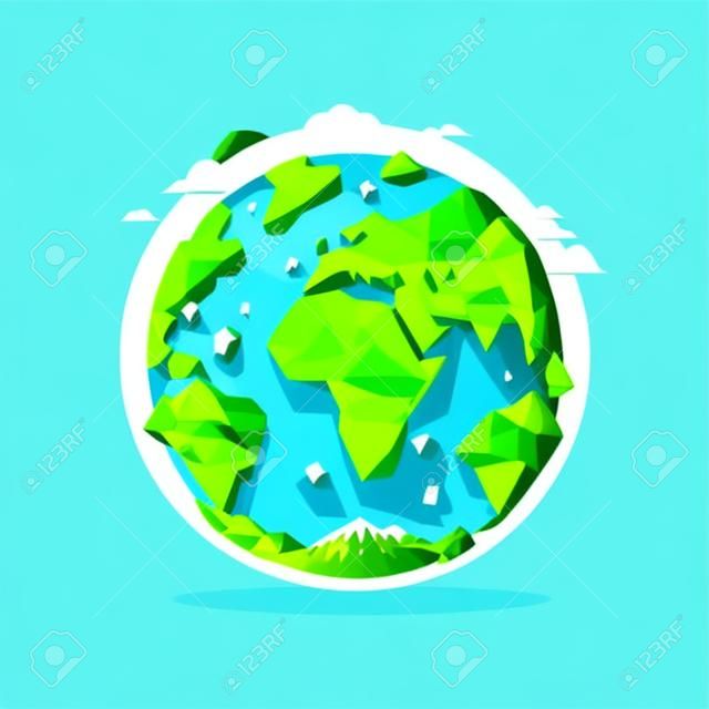 illustratie van save planeet aardbol Lage poly design illustratie, moeder groene natuur pictogram in platte kleur vector stijl