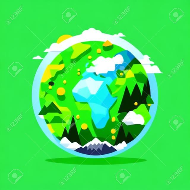 illustratie van save planeet aardbol Lage poly design illustratie, moeder groene natuur pictogram in platte kleur vector stijl