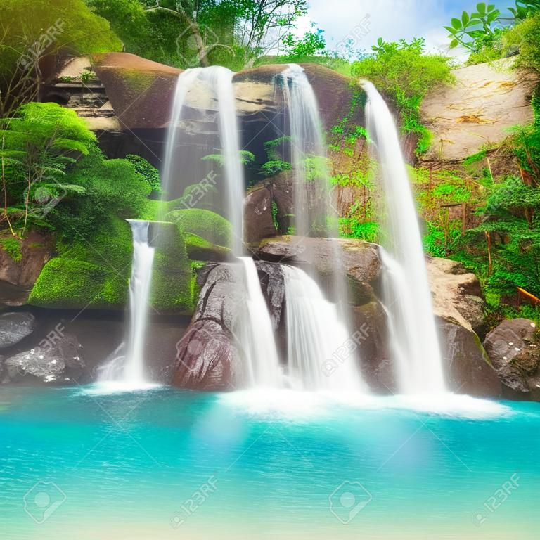 在熱帶雨林美麗的瀑布