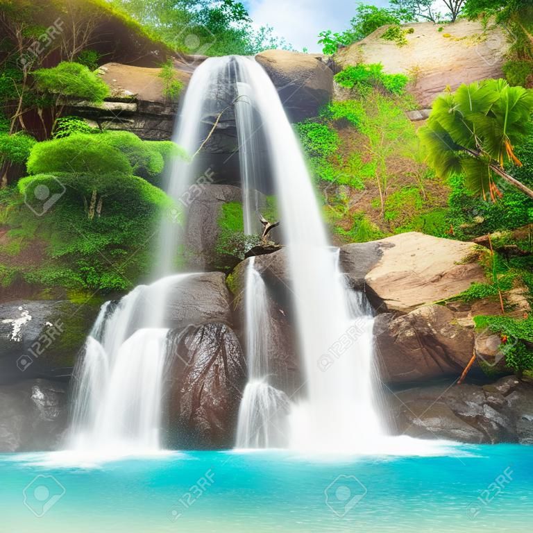 Beautiful waterfall in tropical rainforest