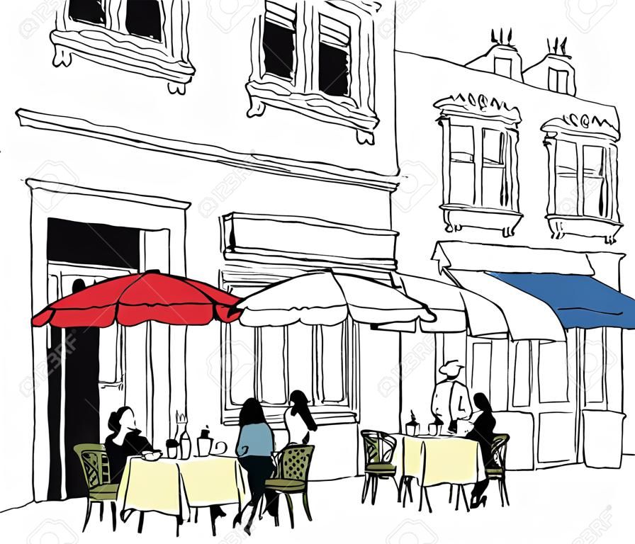 Векторные иллюстрации французской сцене кафе