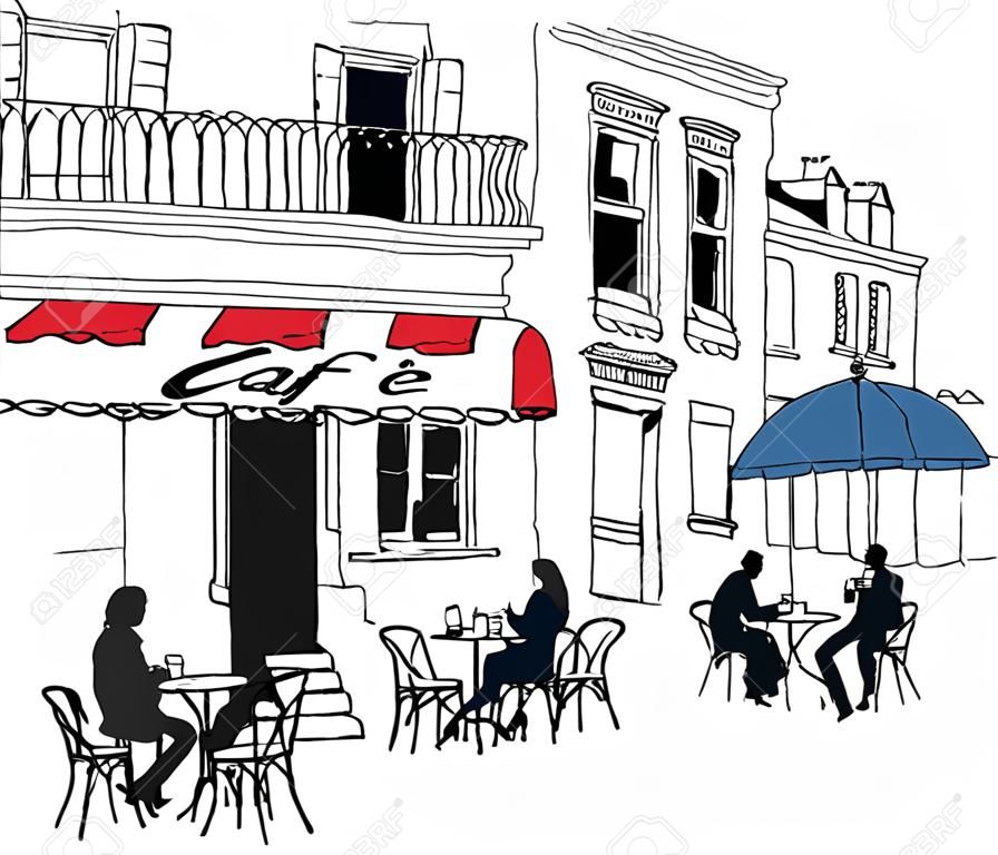 Ilustracji wektorowych z francuskiej sceny kawiarni