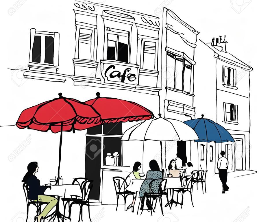 Ilustracji wektorowych z francuskiej sceny kawiarni
