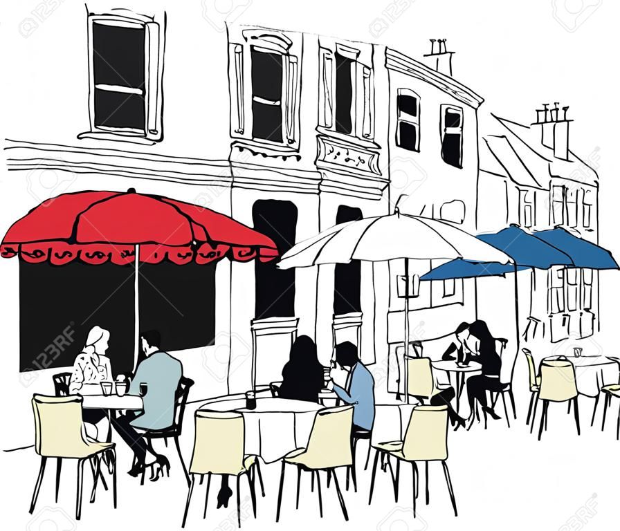 向量插圖的法國咖啡館的場景