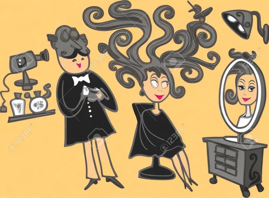caricatura de la mujer en peluquería